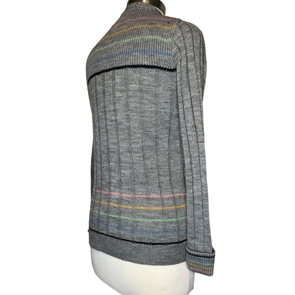 Kenny Classics VTG Women Cardigan Size 14 Long Sleeve Button Grey stripes pocket - Picture 5 of 8